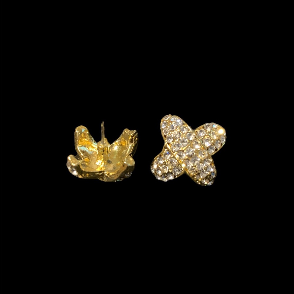 Crossover Rhinestone Pierced Earrings - Picture 2 of 4